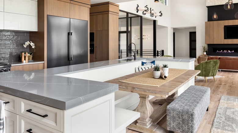 Booth built into kitchen island