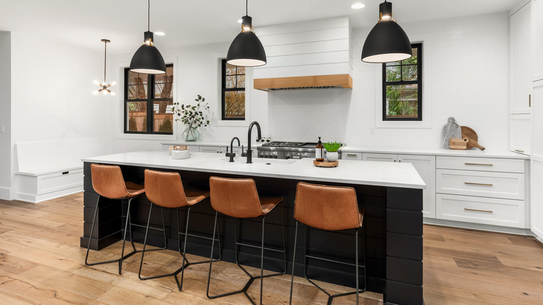 Black and white kitchen island