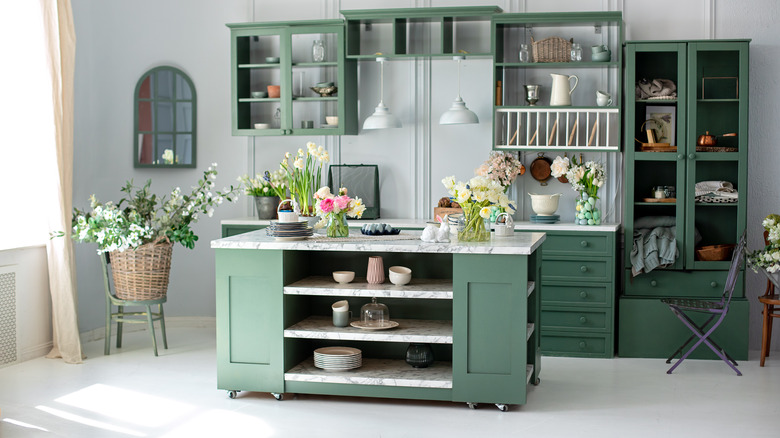 Kitchen island open shelving