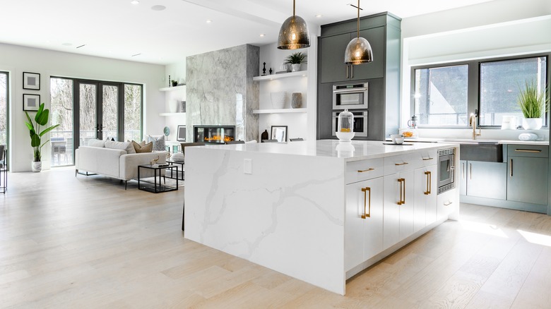 Thick marble kitchen island