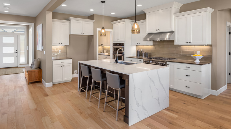 Waterfall countertop kitchen island