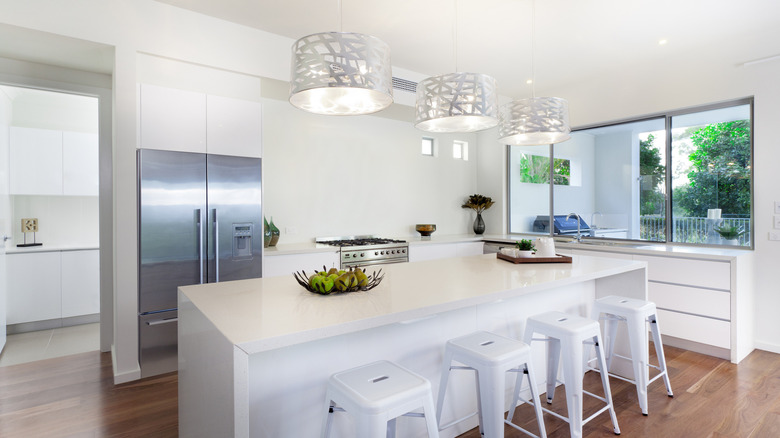 white lights in a kitchen