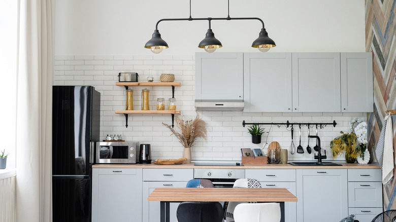 lights in a white kitchen