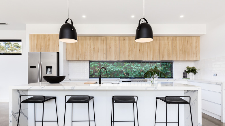 black lights in a kitchen