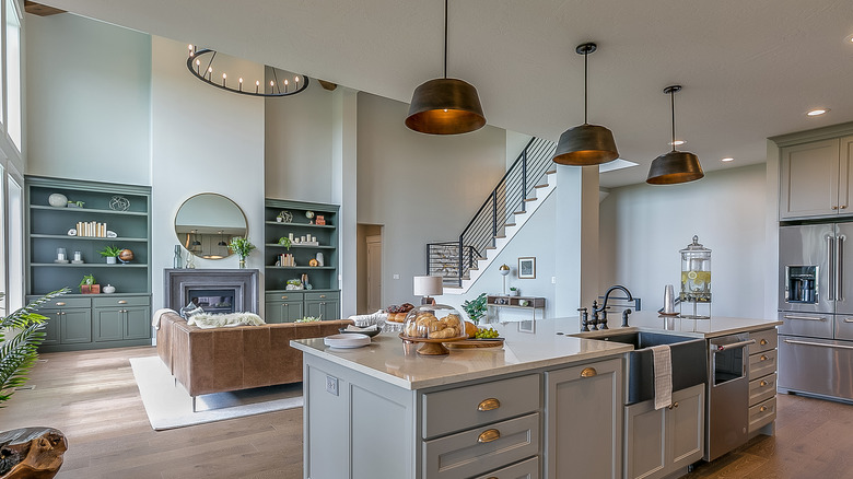 copper lights in a kitchen