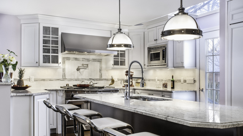 industrial lights in a kitchen