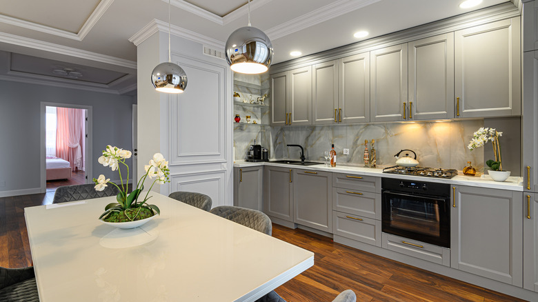 chrome lights in a kitchen