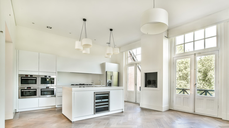 white lights in a kitchen