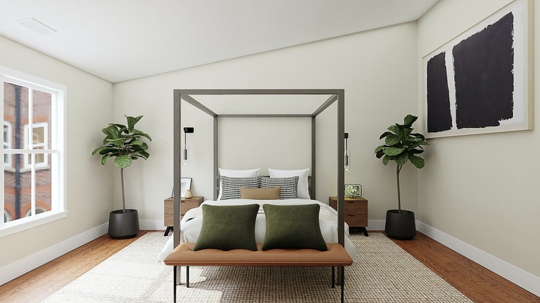 minimalist bedroom with canopy bed