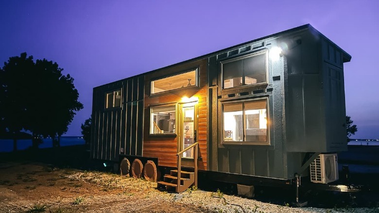 Tiny house at night