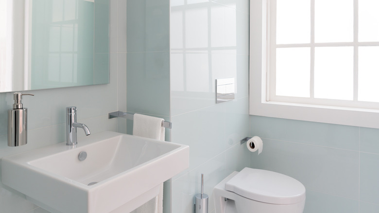 Bright white and blue bathroom