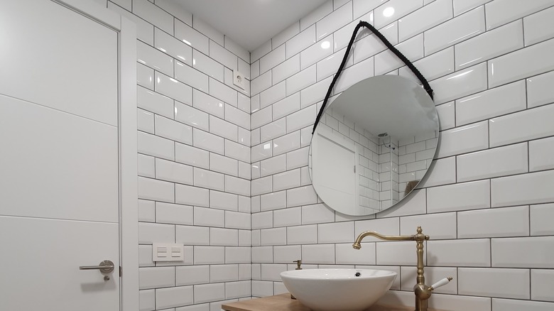 Bathroom with white subway tile