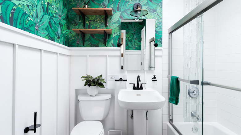 Green and white bathroom