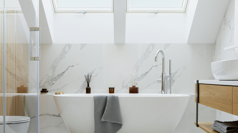 Bathtub with two skylights