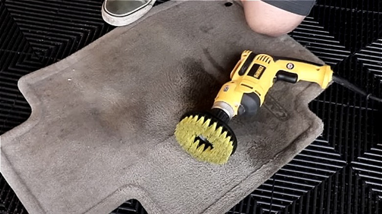 Drlll brush on car rug