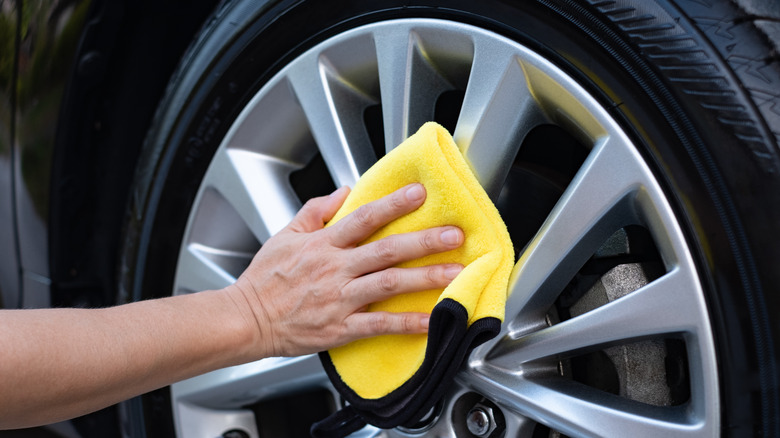 Hand with microfiber drying wheels