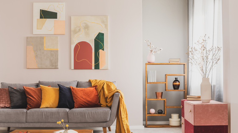 living room with geometric art