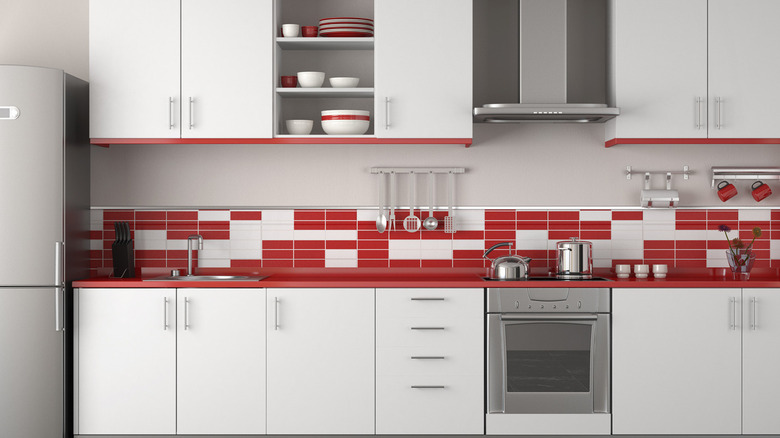 red and white kitchen backsplash