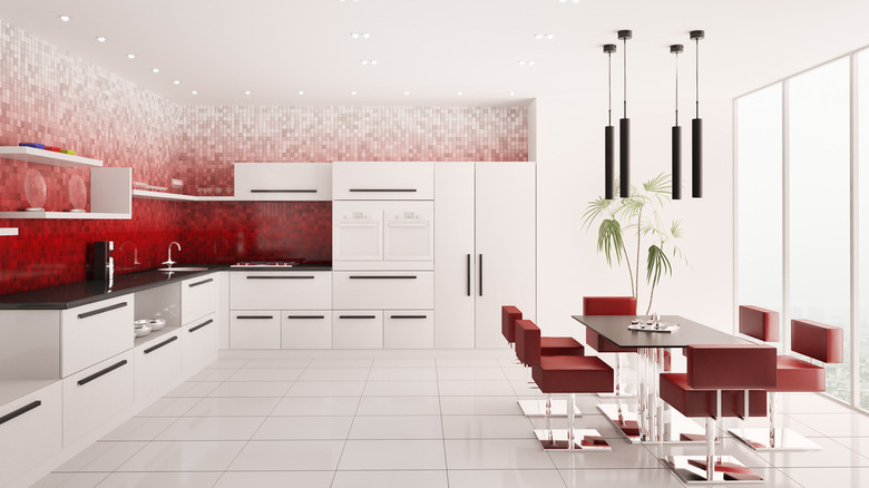 kitchen with red tile backsplash