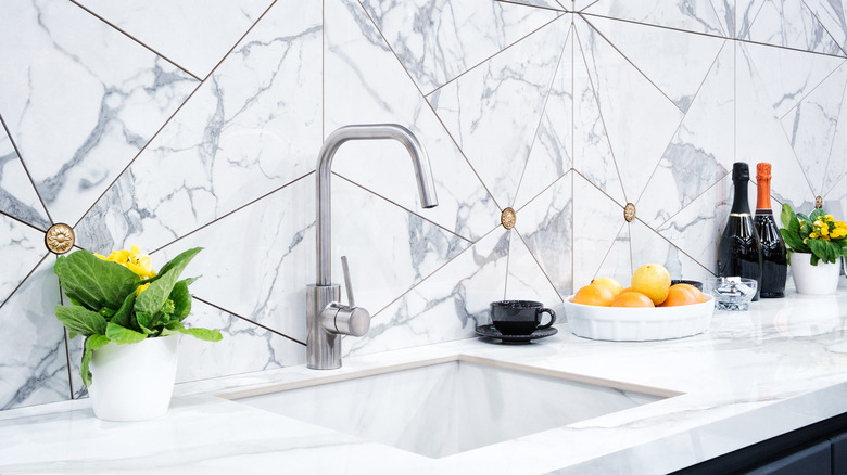 triangle tile kitchen backsplash