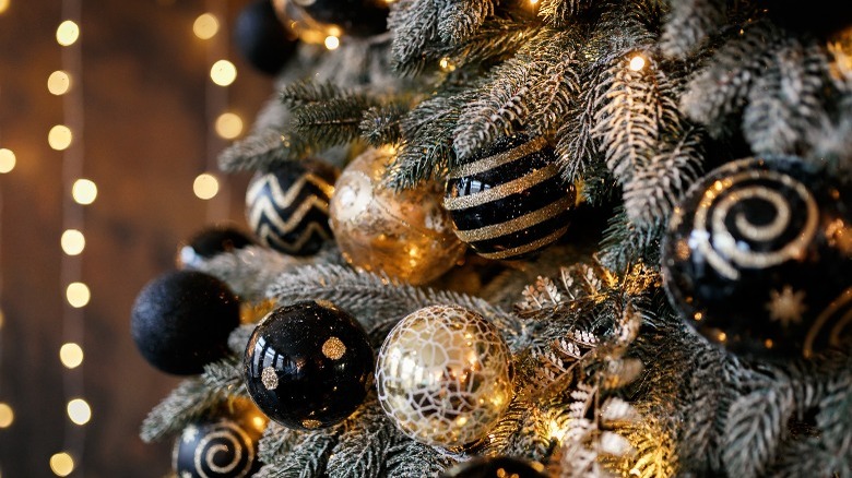 Black and gold Christmas baubles