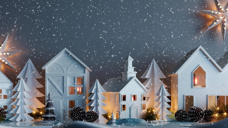 White wooden Christmas village