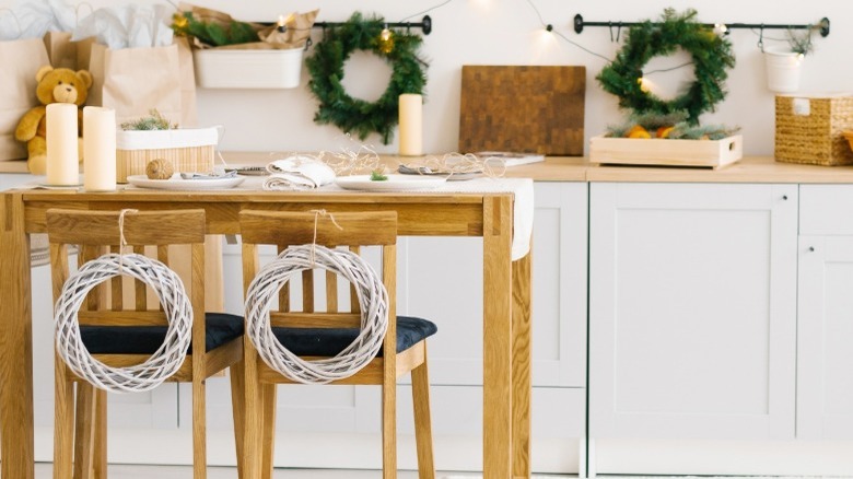 Kitchen decorated for Christmas