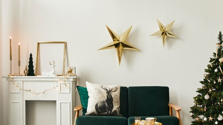 Large gold stars on wall