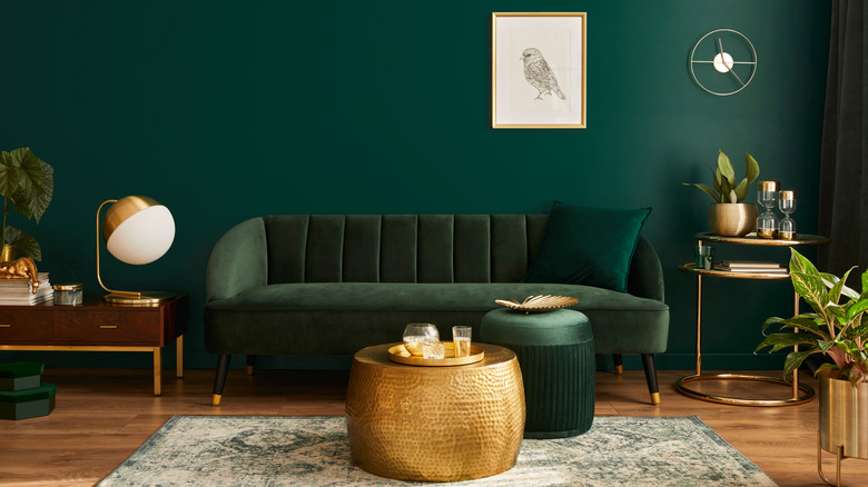 living room with dark green wall