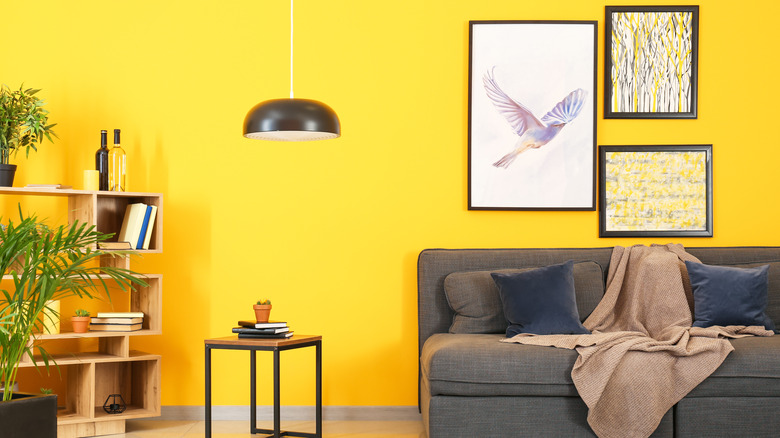 a bright yellow living room