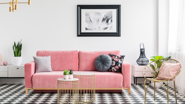 living room with checkered floor