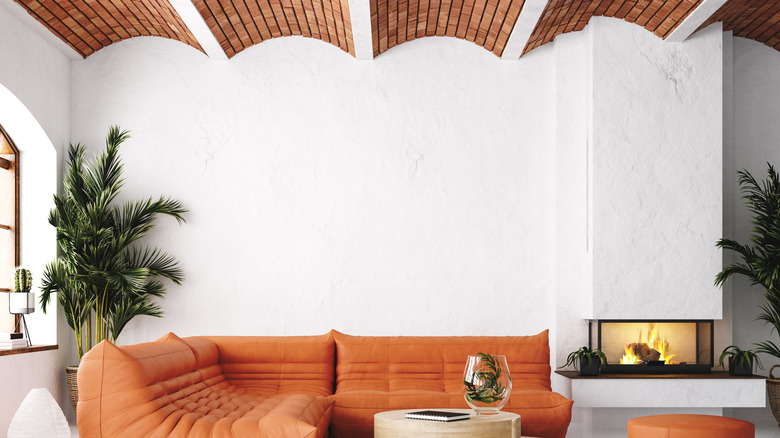 living room with curved ceiling