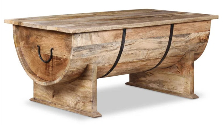 half-drum coffee table with slab on top