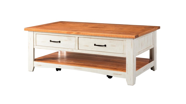 White and honey coffee table with two drawer chests