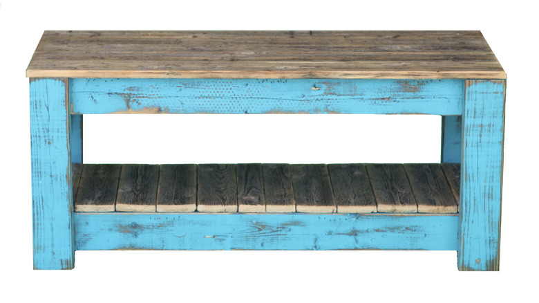 Blue rustic wooden coffee table