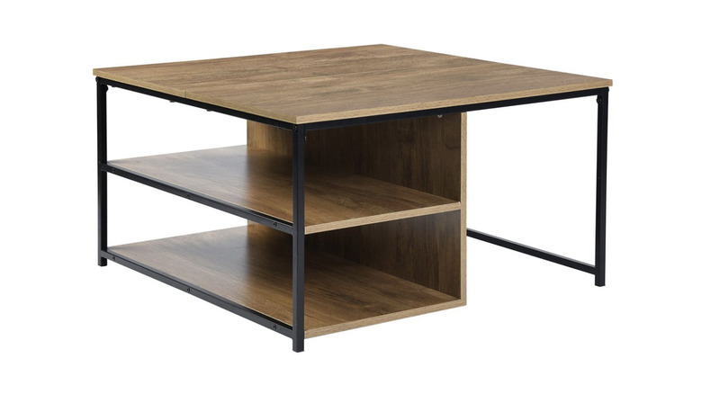 square wood coffee table with storage