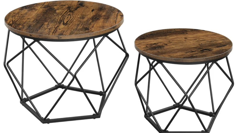 Two wooden coffee tables with steel legs