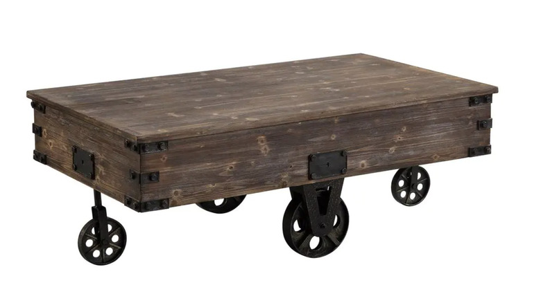 Rustic coffee table with wheels