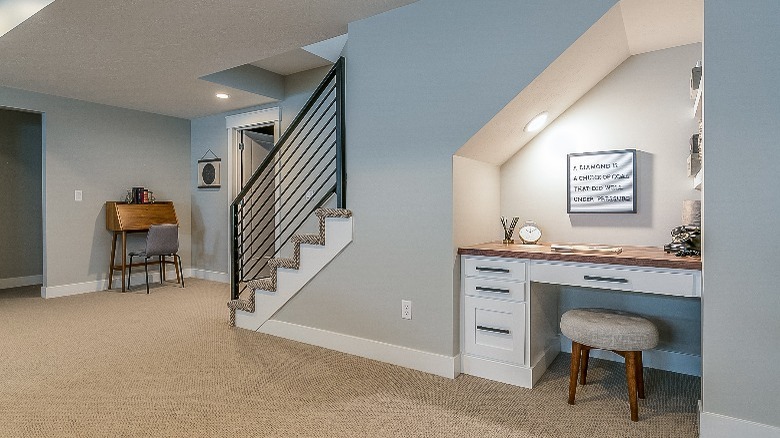 Small office in nook under stairs