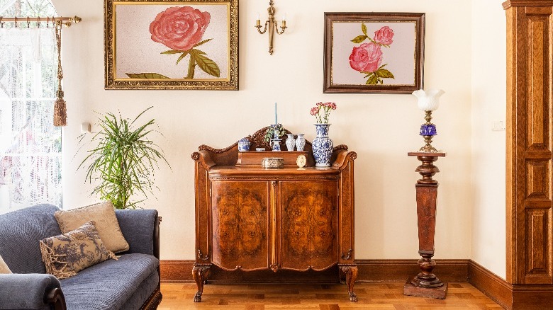 Living space with antique cabinet