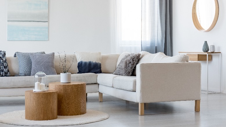 Living room with wood block tables