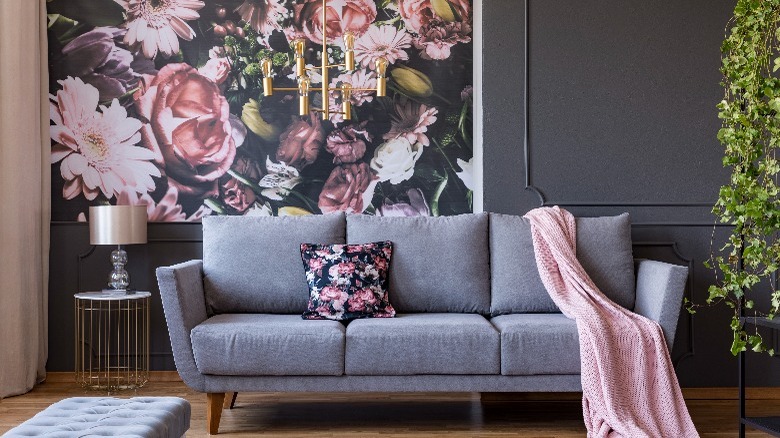 Floral décor in room with couch