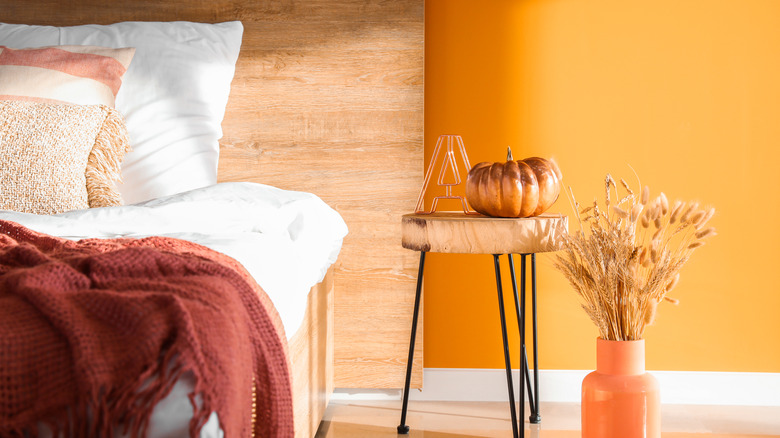 Close-up of orange bedroom