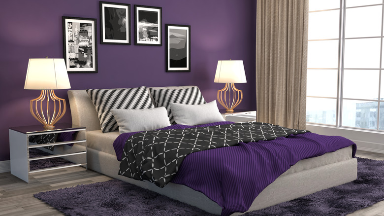 Dark purple and black bedroom