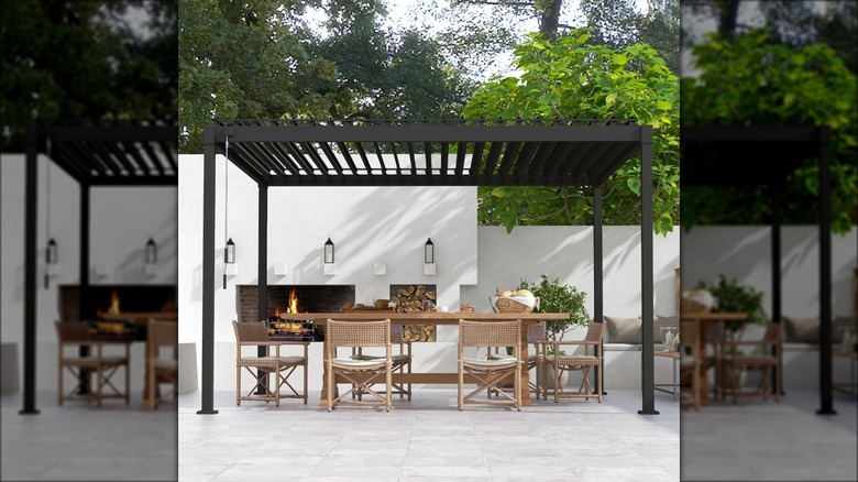 black metal freestanding pergola