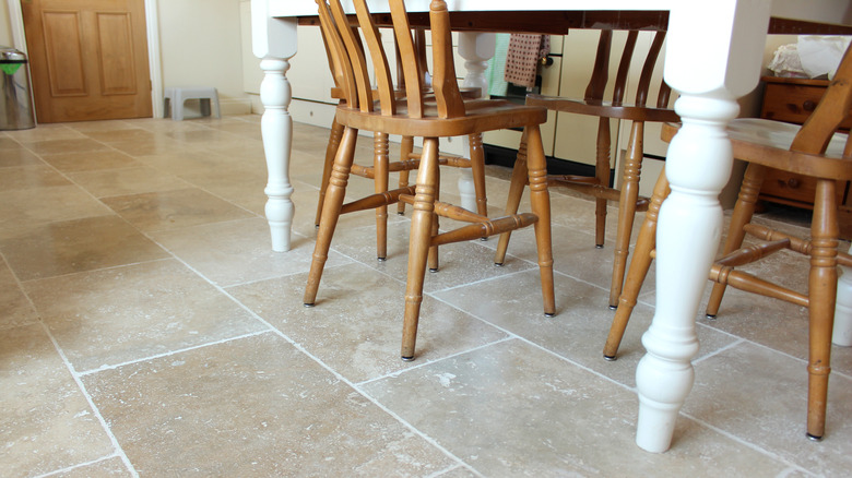 Travertine flooring in kitchen