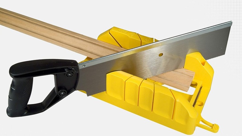 A product photo of a Stanley saw and miter box