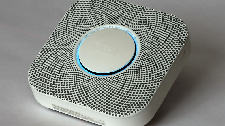 Google Nest smoke detector on counter