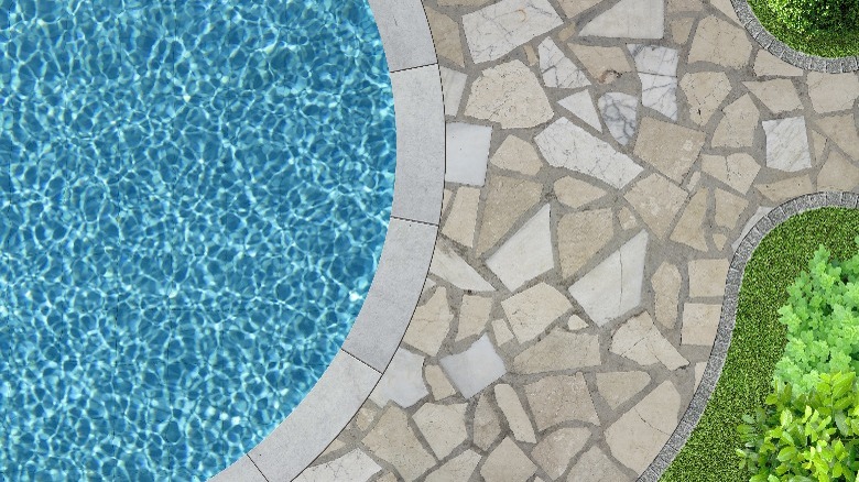 Stonework around pool