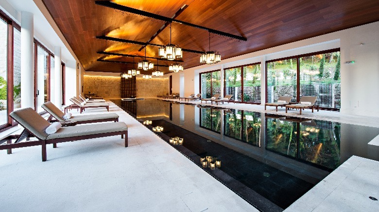 Indoor pool with ceiling lights